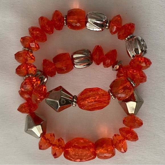 Orange Acrylic Crackle beads Boho Stretch Bracelets - Picture 4 of 4